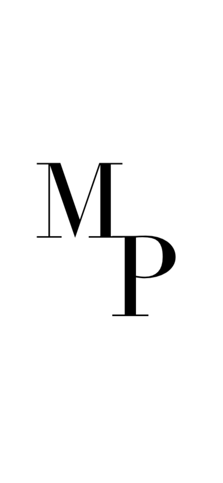 Two letters 'M' and 'P' in a minimalist style on a white background